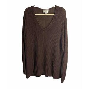 Emanuel Ungaro Womens Heavy Knit Pullover V-neck‎ Sweater Brown Sz 2X Plus Nylon